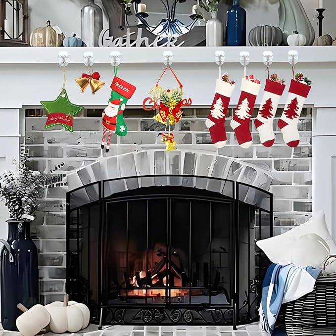 25 Small Hooks +30 Removable Strips, Clear Wire Hanger Hooks, Damage-Free Utility Hooks, Heavy Duty with Adhesive Strips, No Tools Wall Hook for Hanging, Value Pack