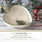 Spode Christmas Tree Heart Shaped Dip Bowl - 4.75-Inch Fine Earthenware Bowl for Dips, Sauces, and Condiments - Festive Holiday Decor and Christmas Gift - Classic Design, Dishwasher Safe