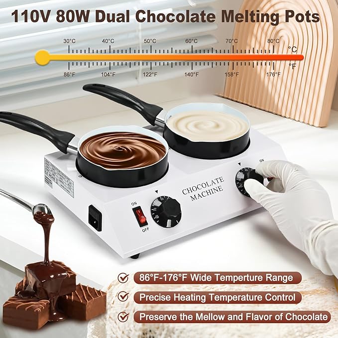 2026 Upgrade Chocolate Melting Machine,2x1L Chocolate Melting Pot with Candy Dipping Tools,Electric Chocolate Tempering Machine for Chocolate,Candy,Butter Making Warming Coffee Milk Wine(80W, 110V)