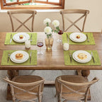 Blue Forest Placemats Set of 4, Dual-Layered Thickened Faux Linen Cloth Place Mats Heat Resistant Machine Washable Wrinkle Free Table Mats Indoor/Outdoor (Lime Green)