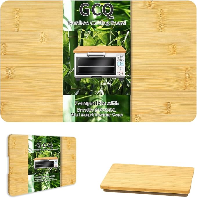 GCQ Bamboo Cutting Board for Breville BOV450XL Mini Smart Toaster Oven, 100% Natural Organic Bamboo, 15.2"L x 9.5"W x 1.2"Th Toaster Oven Accessories With Heat-Resistant Non-Skid Silicone Feet
