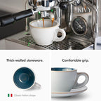 KIVY Cappuccino cups set of 4 [8oz] - Thick-walled stoneware cappuccino cup set for latte art - Latte mugs - Latte cups - Coffee mug - Latte art cup - Ceramic latte cup and saucer set of 4 - Blue