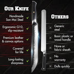 Kitchen perfection 12" Handmade Brisket Knife, Meat Cutting Carving & Slicing BBQ Knife For Men – Insanely Sharp San Mai Steel, W/Leather Sheath Premium Ergonomic Handle, Best Grilling Gifts for Men