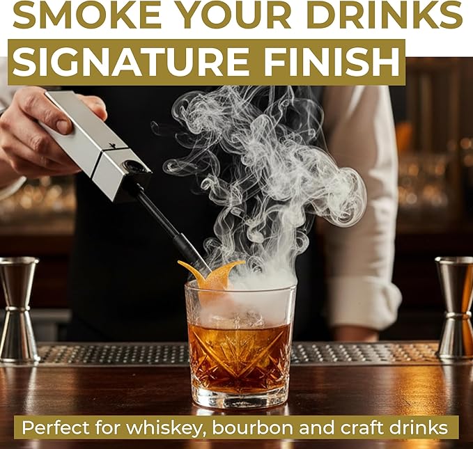 Cocktail Smoker Kit - Indoor Drink & Food Infuser with Wood Chips | Old Fashioned Whiskey Bourbon Smoker Gift