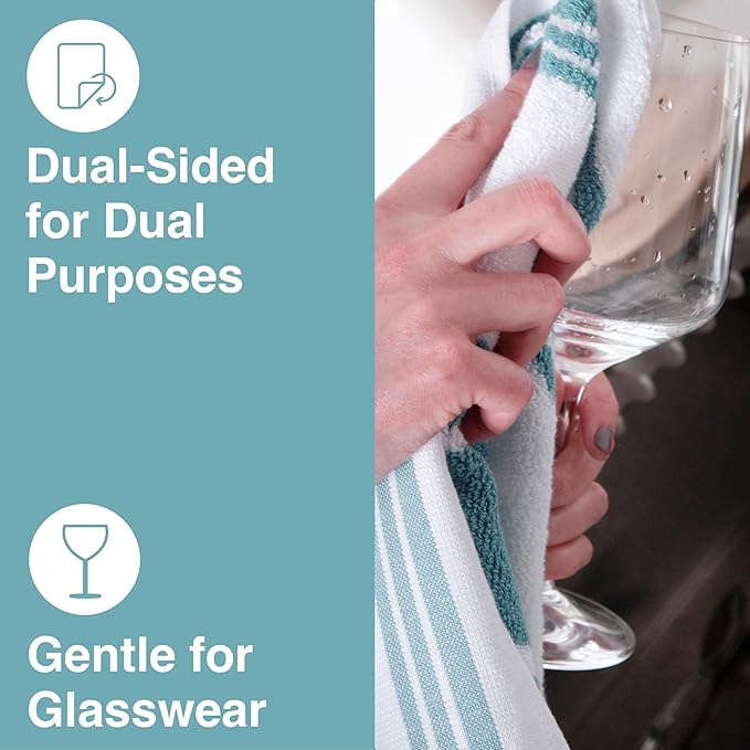 All-Clad Dual-Purpose Kitchen Towels: Highly Absorbent, Super Soft Long Lasting - 100% Cotton, 17"x30" Dish Towels for Cleaning & Drying Dishes, Pans, Glassware, or Countertops, (3-Pack), Rainfall
