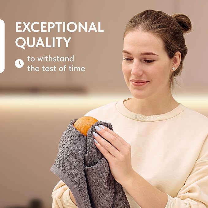 Super Absorbent Kitchen Towels 12 Pack - Premium 100% Cotton Kitchen Towels, 450GSM Thick Machine Washable Gray Dish Towels for Kitchen Drying, Cleaning, Dobby Weave, Unmatched Quality