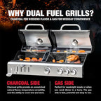 3 Burner Propane Gas and Charcoal Grill Combo with Side Burner & Porcelain-Enameled Cast Iron Grates, 37,000 BTUs 685 SQIN Dual Fuel Outdoor BBQ Grill for Patio Garden Picnic Backyard Barbecue Cooking