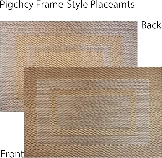 PIGCHCY Placemats Set of 6,Washable Woven Vinyl Kitchen Table Mats Non Slip Durable Placemats,Heat Resistant Placemats for Dining Table (Champagne)