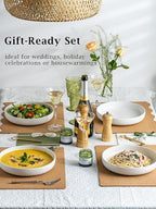 YHOSSEUN 9.75" Pasta Bowls Set of 4, 50 OZ Large Salad Serving Bowls Pasta Plates, White Soup Bowl for Kitchen Meal Prep, Ceramic Shallow Dishes, Clover Stripe