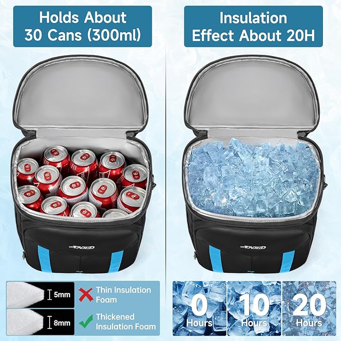 ANILD 30 Cans Cooler Backpack Soft Insulated Leak Proof for Men and Women, 2 Insulated Compartments Portable Backpack for Travel, Camping, Beach and Picnic