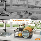 Dish Drying Rack Black with Diatomaceous Earth 1 Tier,Multifunctional Dish Racks for Kitchen Counter Quick-Drying,Large Capacity Space Saving with Cutlery Cups Holder