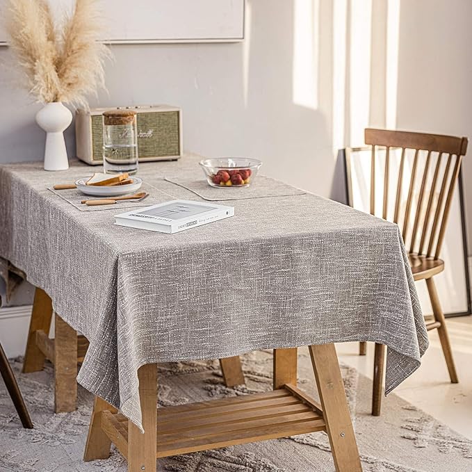 Waterproof Linen Thick Tablecloths Rectangle Dining Table Cloths, Extra Wide Wipe Clean & Water Resistant Table Cover for Kitchen Party and Banquets, Washable（70"x110" Gray Coffee）