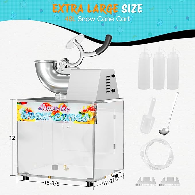 48L Snow Cone Machine, 500LB/H Commercial Shaved Ice Machine for Snow Cones, 300W Electric Fluffy Snow Cone Maker for Party, Suitable for Party Activities, Family Gatherings, Sale