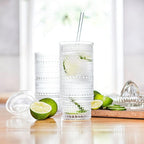 All Glass Hobnail Tumbler with Glass Lid and Straw, Beaded Style Set of 2 (16 oz Hobnail)