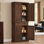 DWVO 72'' Farmhouse Kitchen Pantry, Rustic Wood Kitchen Storage Cabinets with Adjustable Shelves & Drawer, Tall Freestanding Cupboard for Dining Room, Living Room, Drak Brown