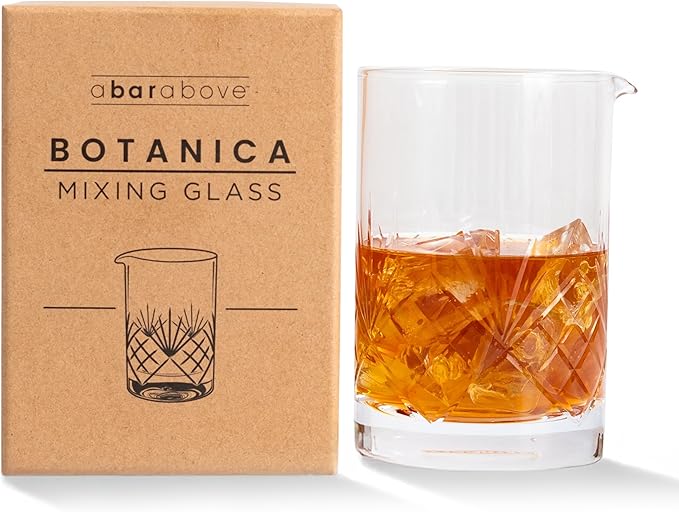 A Bar Above Cocktail Mixing Glass, Botanica Crystal Stirring Pitcher, Thick Weighted Base for Stable Stirring, 18 Oz Drink Mixer, Bar Accessories, Ideal for Craft Cocktails at Home or Bars