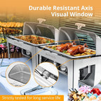 ROVSUN Roll Top Chafing Dish Buffet Set,NSF 9 Quart Rectangular Stainless Steel Chafer for Catering,Buffet Servers and Warmers Set with Glass Window for Wedding, Parties, Banquet, Events, Full Size