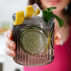 Kate Aspen Ribbed Retro Arch Floral Smoke Grey Drinking Glasses Set of 6, (10 oz) Vintage Glassware Set Cocktail Glass Set, Juice Glass, Water Cups | Hostess Gift & Present for New Home Owners