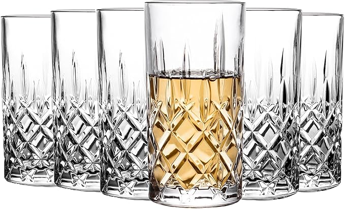 Highball Glasses Collins Tall Beverage Set of 6, 14 Ounce Cups Glassware for Drinks, Water, Beer, Soda