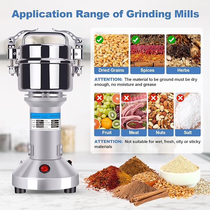 150g Grain Mill Grinder Spice Grinder Flour Mill High Speed Electric Stainless Steel Pulverizer Dry Grinding Machine for Spices Flour Wheat Corn Coffee Herbs
