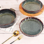 7 Inch Ceramic Pie Pan Quiche Dish 13.5 Ounces Baking Pan, Set of 2 Au Gratin Baking Dishes, Non-Stick Tart Pan, Pie Plate for Apple, Oven Safe, Round Ruffled Edge 7.7 Inch