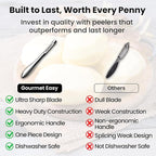 Vegetable Peeler, Premium Stainless Steel Potato Peeler, High Tensile Ultra Sharp Blade Fruit and Food Slicer, I Shaped with Ergonomic Non-Slip Handle, Dishwasher Safe with 5 Years Warranty