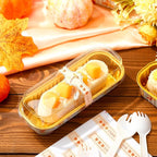 Tioncy 50 Pcs Autumn Themed Mini Pink Loaf Pans with Lids Spoons Sticker Cute Pumpkin 6.8oz Disposable Rectangle Aluminum Foil Baking Pans Muffin Cupcake Cups for Picnics Fall Birthday Party Supply