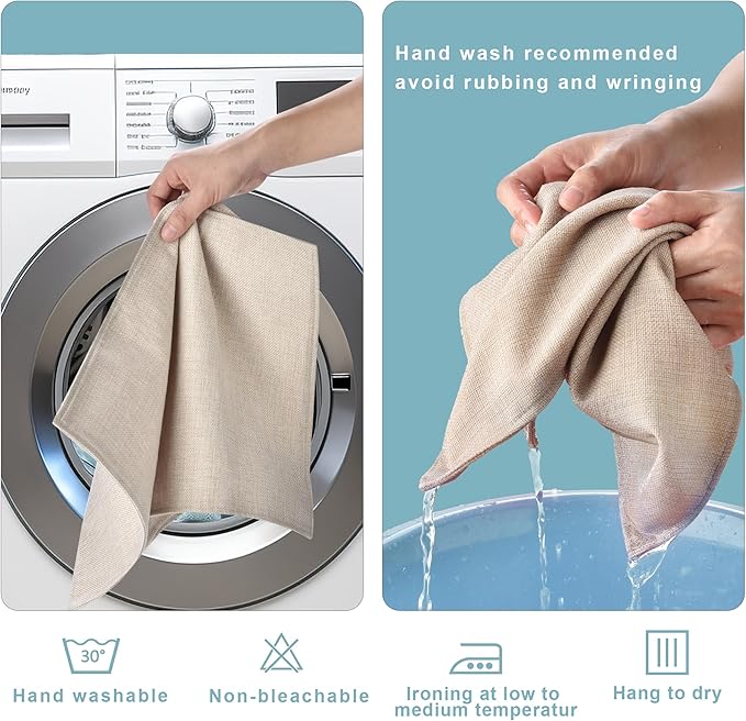 Cloth Placemats Set of 8 - Double Thickened Easy to Clean Linen Style Fabric Placemats - Machine Washable Placemats - Heat Resistant Non-Slip Table Mats (Light Linen, 8)