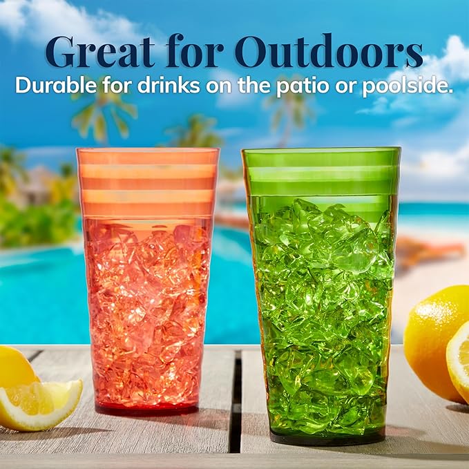 US Acrylic Splash [Set of 16] 18 ounce Plastic Stackable Water Tumblers in Jewel Tone Colors Value Set of Drinking Cups, Reusable, BPA-free, Made in the USA, Top-rack Dishwasher Safe