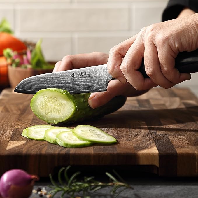 Wakoli MIK Damascus 4-Piece Knife Set – Japanese Style Kitchen Knives | Genuine Damascus Steel Blades with VG10 Core | Ergonomic Micarta Handles | Professional Chef Knife Set in Gift Box