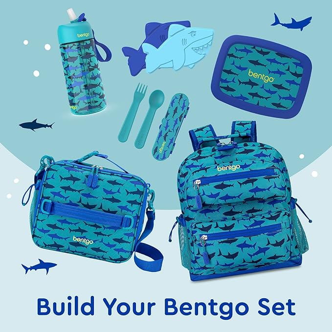 Bentgo Kids Lunch Bag - Durable, Double-Insulated Lunch Bag for Kids 3+; Holds Lunch Box, Water Bottle, & Snacks; Easy-Clean Water-Resistant Fabric & Multiple Zippered Pockets (Shark)