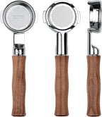 Normcore 58mm Slim Bottomless Portafilter with Elongated Neck, Fits E61 Group Head, Decent, Profitec Go, Flair 58, Ascaso, Lelit, ECM, Rocket, 18g High Extraction Basket, Walnut Handle