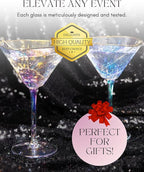 Sisterly Drinkware Iridescent Hammered Martini Glasses Set of 2 – Handmade Gold Rim Cocktail Glasses with 2 Gold-Plated Picks & 2 Coasters – 8 oz Elegant Barware for Martinis, Cocktails & Mocktails