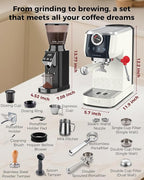 Tuni E2 𝑬𝒔𝒑𝒓𝒆𝒔𝒔𝒐 𝑴𝒂𝒄𝒉𝒊𝒏𝒆 with G1 Noir 𝑪𝒐𝒏𝒊𝒄𝒂𝒍 𝑪𝒐𝒇𝒇𝒆𝒆 𝑮𝒓𝒊𝒏𝒅𝒆𝒓 and 𝑩𝒐𝒕𝒕𝒐𝒎𝒍𝒆𝒔𝒔 𝑷𝒐𝒓𝒕𝒂𝒇𝒊𝒍𝒕𝒆𝒓 Set | 48 Grind Settings | Professional Home Barista Kit