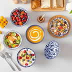 vancasso SELENE 24 oz Cereal Bowls set of 6, Ceramic Soup Bowls for Kitchen, Dishwasher & Microwave Oven Safe- for Cereal, Soup, Pasta, Salad, Blue & White Floral Design Bowl Set