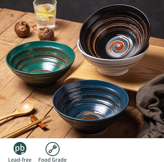 YUN TAO Ceramic Ramen Bowls Set of 4, 35 oz Large Japanese Style Serving Bowls for Salad,Udon, Soba, Pho Pasta, Asian Soup Noodle,Suitable as Housewarming Gifts