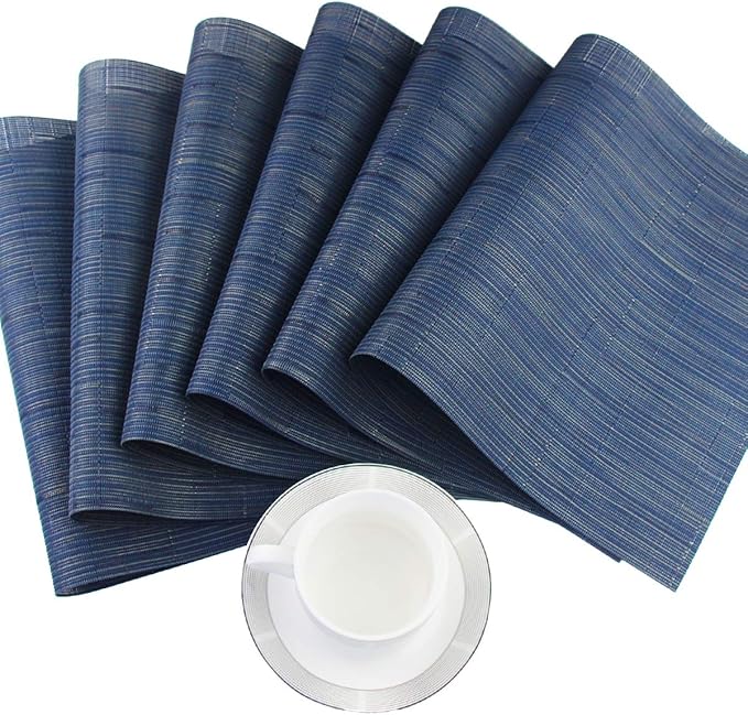 PIGCHCY Plastic Placemats,Washable Durable Vinyl Woven Table Mats,Elegant Heat Resistant Placemats for Dining Table Set of 4 (18 x 12 inches,Midnight Blue)