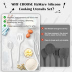 HaWare Kitchen Utensils, 14 PCS Silicone Cooking Utensils Set, Heat Resistant Kitchen Utensils for Non-stick Cookware, Kitchen Gadgets Tools with Spoons, Spatulas, Whisk, Dishwasher Safe (White)