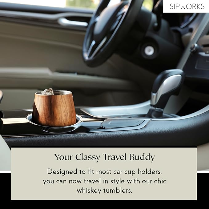 Sipworks Insulated Whiskey Tumbler - 8 oz Stainless Steel Bourbon Lowball Tumbler with Double Walled Vacuum Insulation - Spill Resistant Cocktail Nosing Glass Mug | Travel & Parties - Mahogany