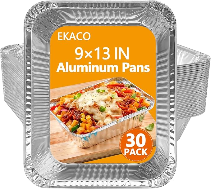 9x13 Aluminum Pans, Heavy Duty Disposable Aluminum Foil Pans, 30 Pack Disposable Pans, Thickened Disposable Trays Half Size Tin Pans Foil Baking Tray for Cooking, Meal Prep, Baking, Roasting, Chafing