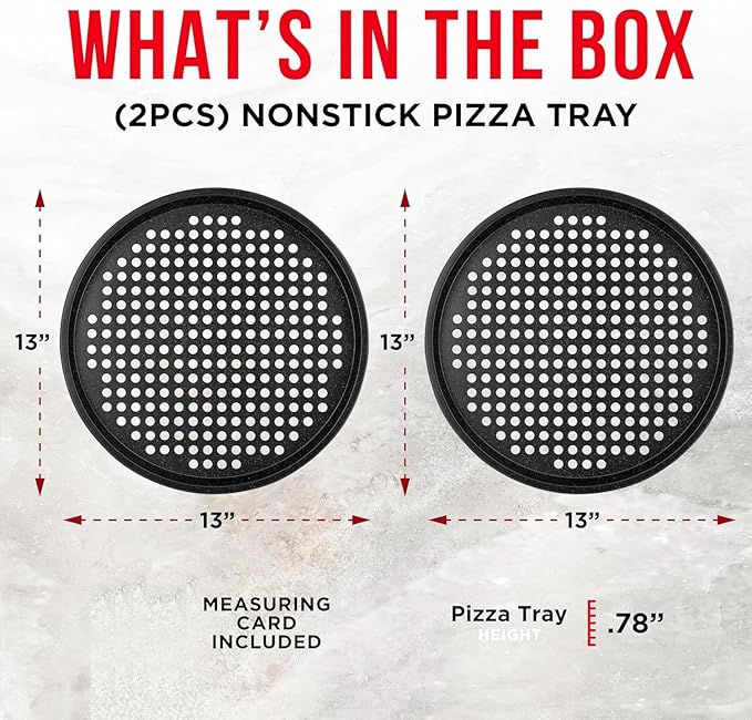 Non-Stick Pizza Pan 1 Pack, 13 Inch Round Carbon Steel Pizza Tray with Perforated Holes for Crispy Crust, PFOAPFOSPTFE Free, Dishwasher & Oven Safe Up To 450°F, Durable Nonstick Gray Marble Coating