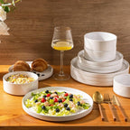 AmorArc Ceramic Dinnerware Set for 6 | Speckled Stoneware Plates and Bowls with Rustic Terracotta Underside| Scratch Resistant,Dishwasher & Microwave Safe Dishes Sets- 18pcs White