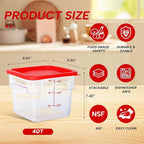 4 Pack 6 Quart Food Storage Containers with Lids, Polycarbonate Square Commercial Food Containers, NSF, Clear, New Version