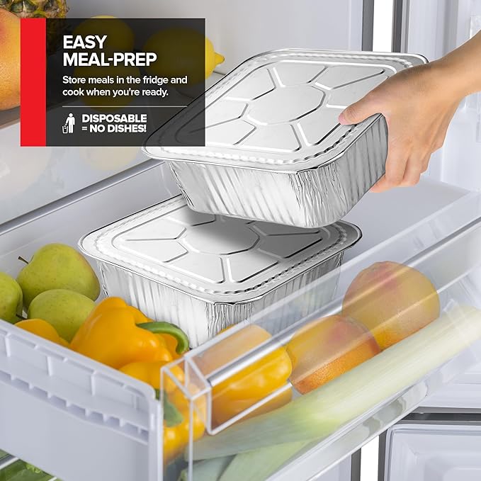 Stock Your Home Disposable Foil Pans with Lids (Set of 40) Heavy Duty Aluminum Pans with Lids (20) 9x13, (10) 8x8, (10) 1-Lb Baking Tins with Covers for Cooking, Heating, Storing, Holiday Dinner Meals