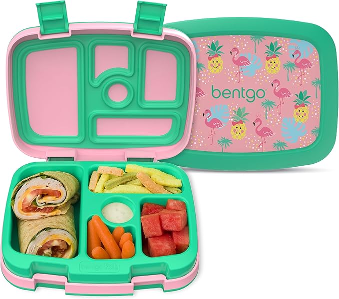 Bentgo Kids Prints Leak-Proof, 5-Compartment Bento-Style Kids Lunch Box - Ideal Portion Sizes for Ages 3-7, Durable, Drop-Proof, Dishwasher Safe, & PFAS & BPA-Free Materials (Tropical)