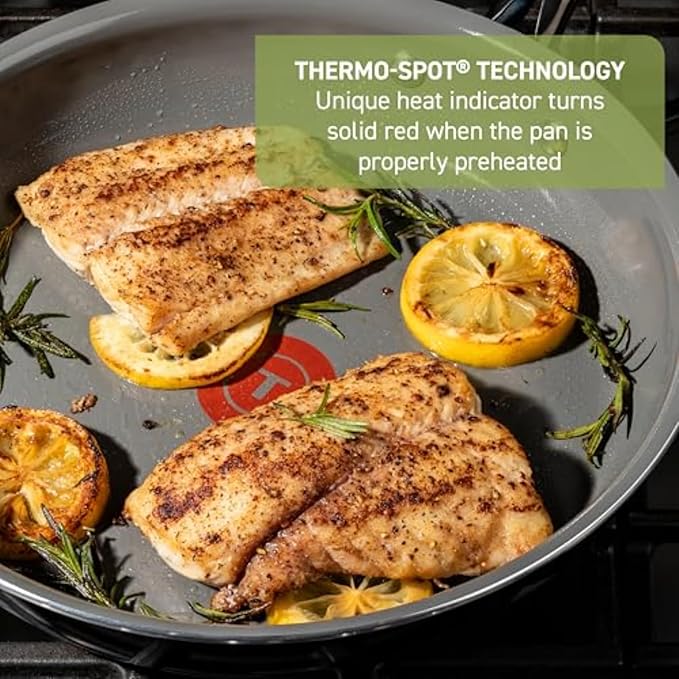 T-fal Preserve Ceramic, Non stick Cookware Set 13-Piece, Oven & Broiler Safe up to 350°F, Includes Stockpot, Saucepans, Frying Pans, Protectors, Pots and Pans, Black
