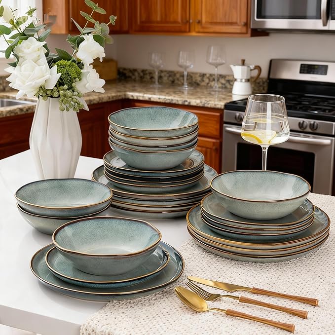 AmorArc Ceramic Dinnerware Sets,Handmade Reactive Glaze Stoneware Plates and Bowls Set,Highly Scratch Resistant | Dishwasher & Microwave Safe Dishes Set,Service for 12 (36Pcs)