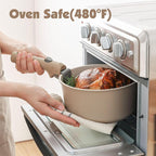 SENSARTE 24 Piece Ceramic Pots and Pans Set, Nonstick Detachable Handle Cookware, Induction Cookware Set with Removable Handle, Healthy Non Stick for RV, Dishwasher＆Oven Safe, PFOA Free (Almond Beige)