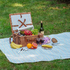 Picnic Cooler Basket Set for 2 Persons with Large Waterproof Picnic Blanket, Cutlery Service Kit and Adjustable Strap