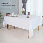 D'Moksha Homes White Linen Tablecloth for Rectangle Tables 60 x 84 Inch - Classic Hemstitch 100% Pure Linen White Table Cloth - Machine Washable Dining Tablecloth for Summer, Fall and Halloween